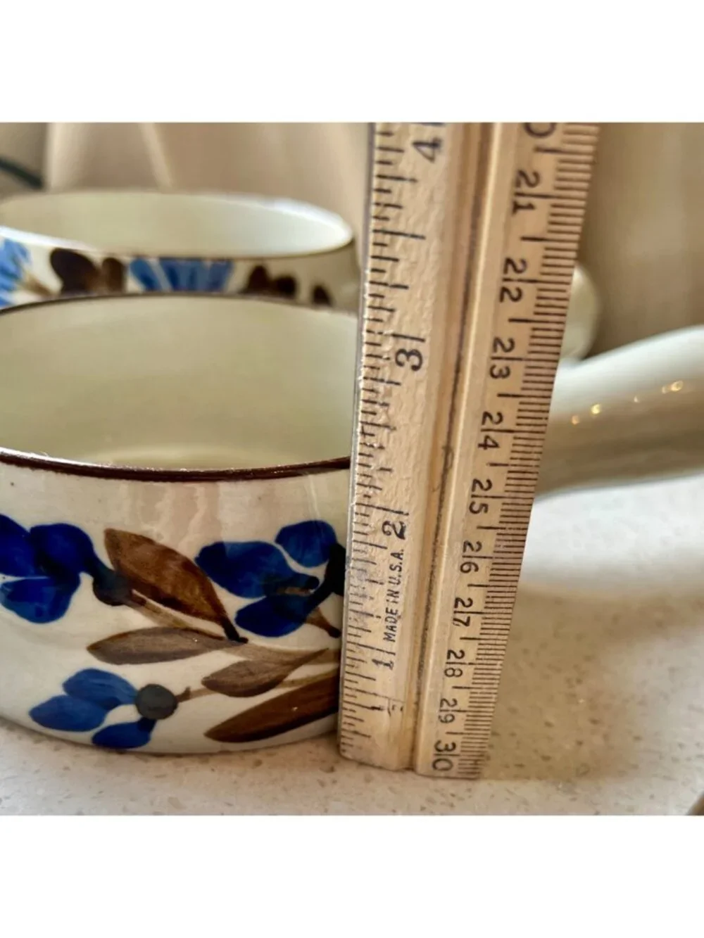 Ceramic Soup Bowls Lids & Handles Speckled Gray Blue Floral Ovenproof Set Of 2